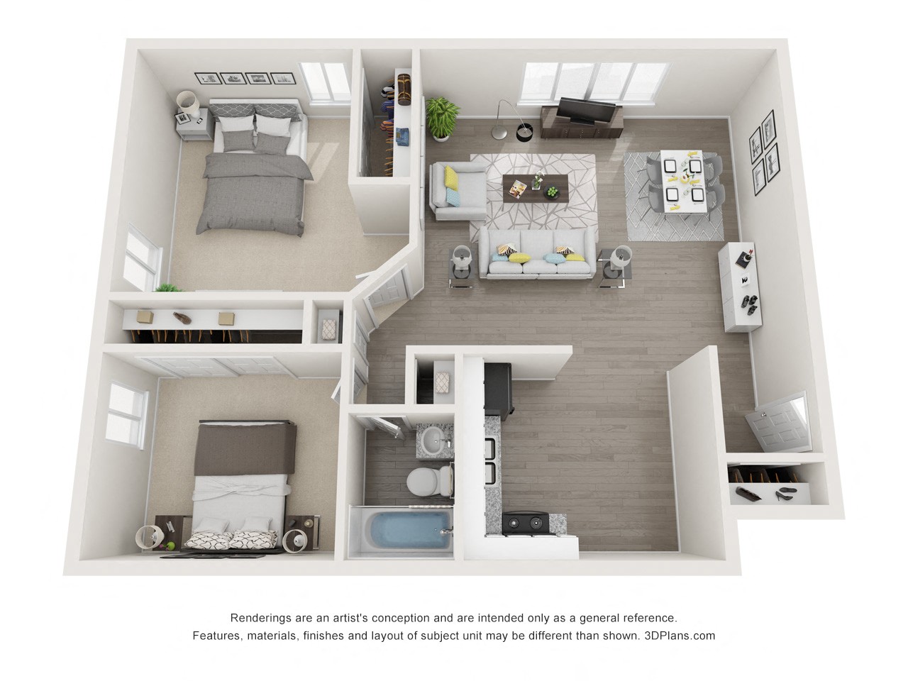 Floor plan layout diagram for 2 Bed 1 Bath